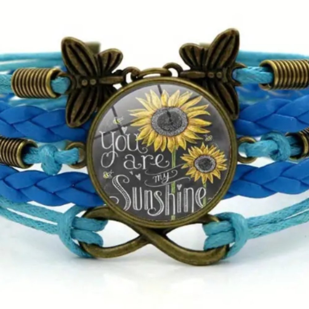 Vintage Boho Butterfly Sunflower Sunshine Braided Wrap Bracelet